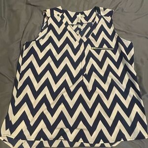Tacera Chevron Sleeveless Top in Dark Blue and Cream